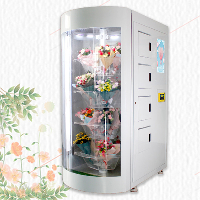 OEM ODM เครื่องจำหน่ายดอกไม้ LCD สดพร้อมชั้นวางโปร่งใส